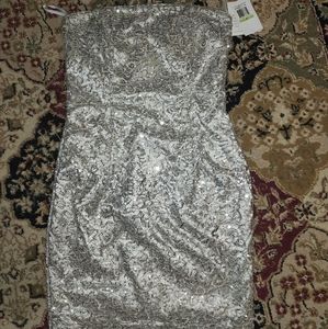Jessica McClintock Silver Sequin strapless dress